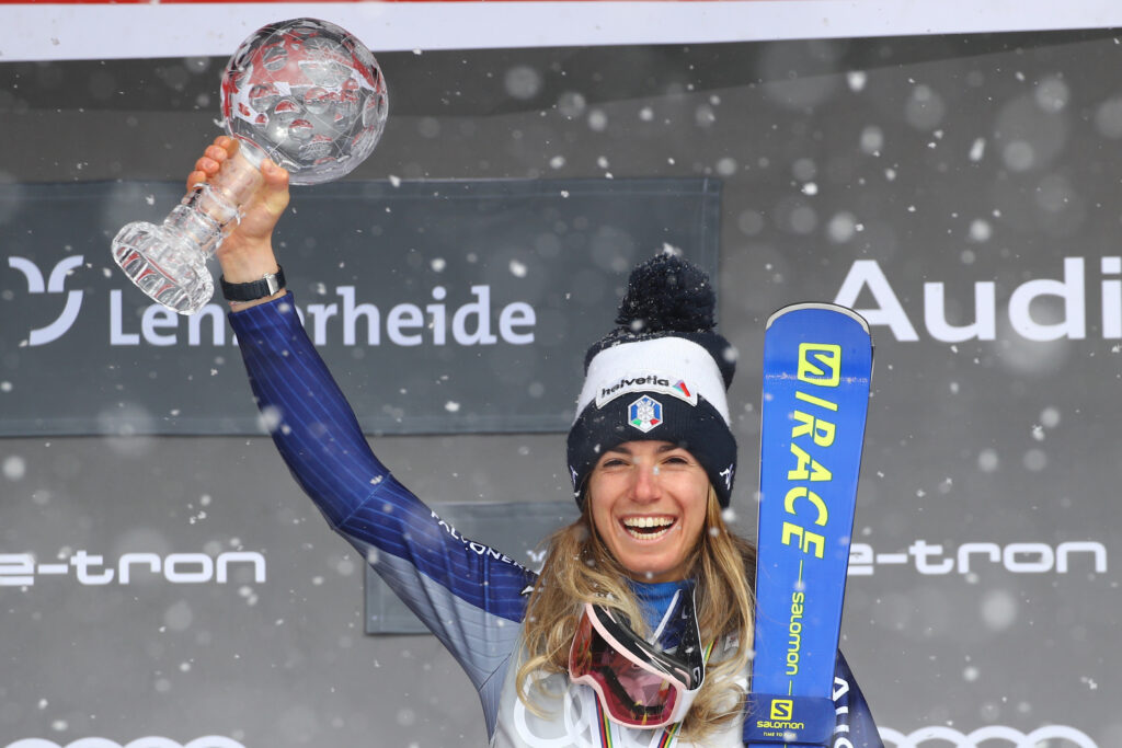 Marta Bassino nel 2021 a Lenzerheide con la Coppa del Mondo di gigante ©Pentaphoto