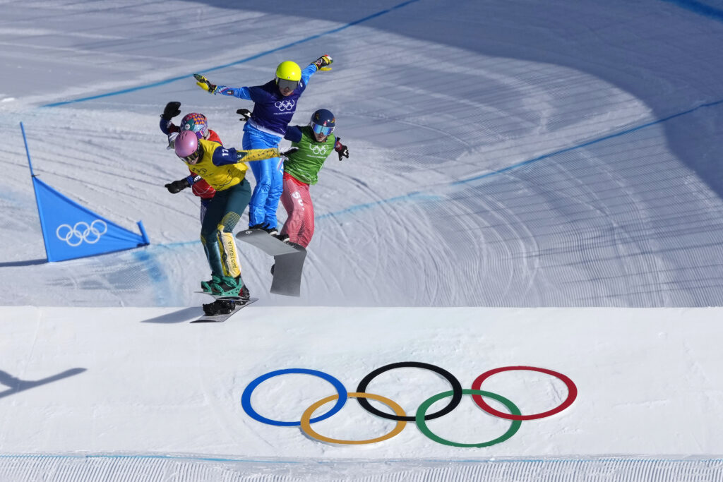 Olympic Winter Games Milano Cortina 2026. Livigno 2026/02/13 Women's Snowboard Cross - Big Final Josie Baff Gold Medal (AUS), Eva Adamczykova (CZE) Silver Medal and Michel