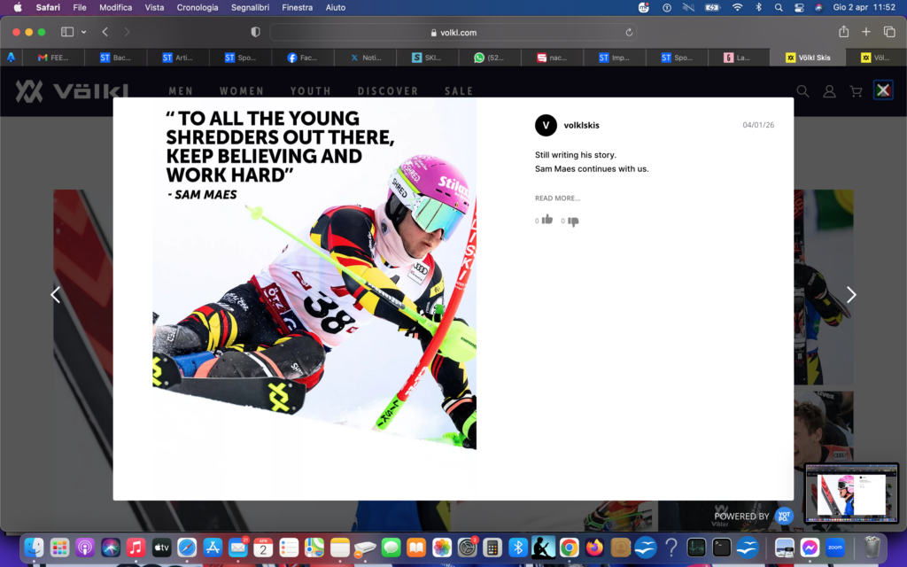 Il rinnovo di Maes annunciato dai canali social Völkl 