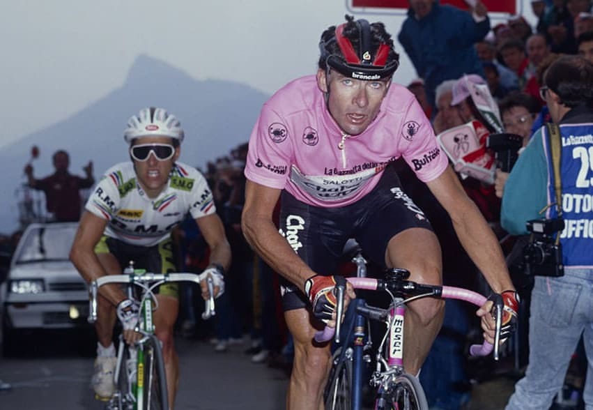 Mottet e Bugno sul Pordoi nel 1990 