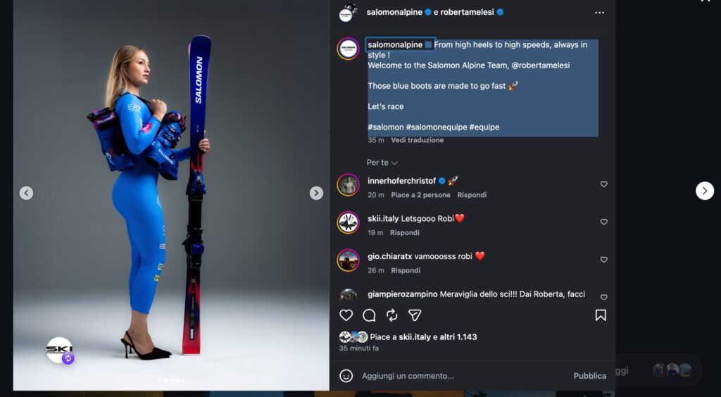 L'annuncio ufficiale su Instagram