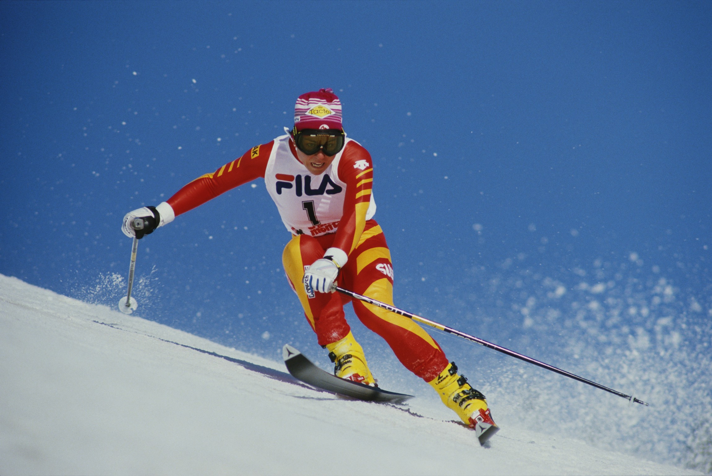 Michela Figini con Atomic a Crans Montana '87