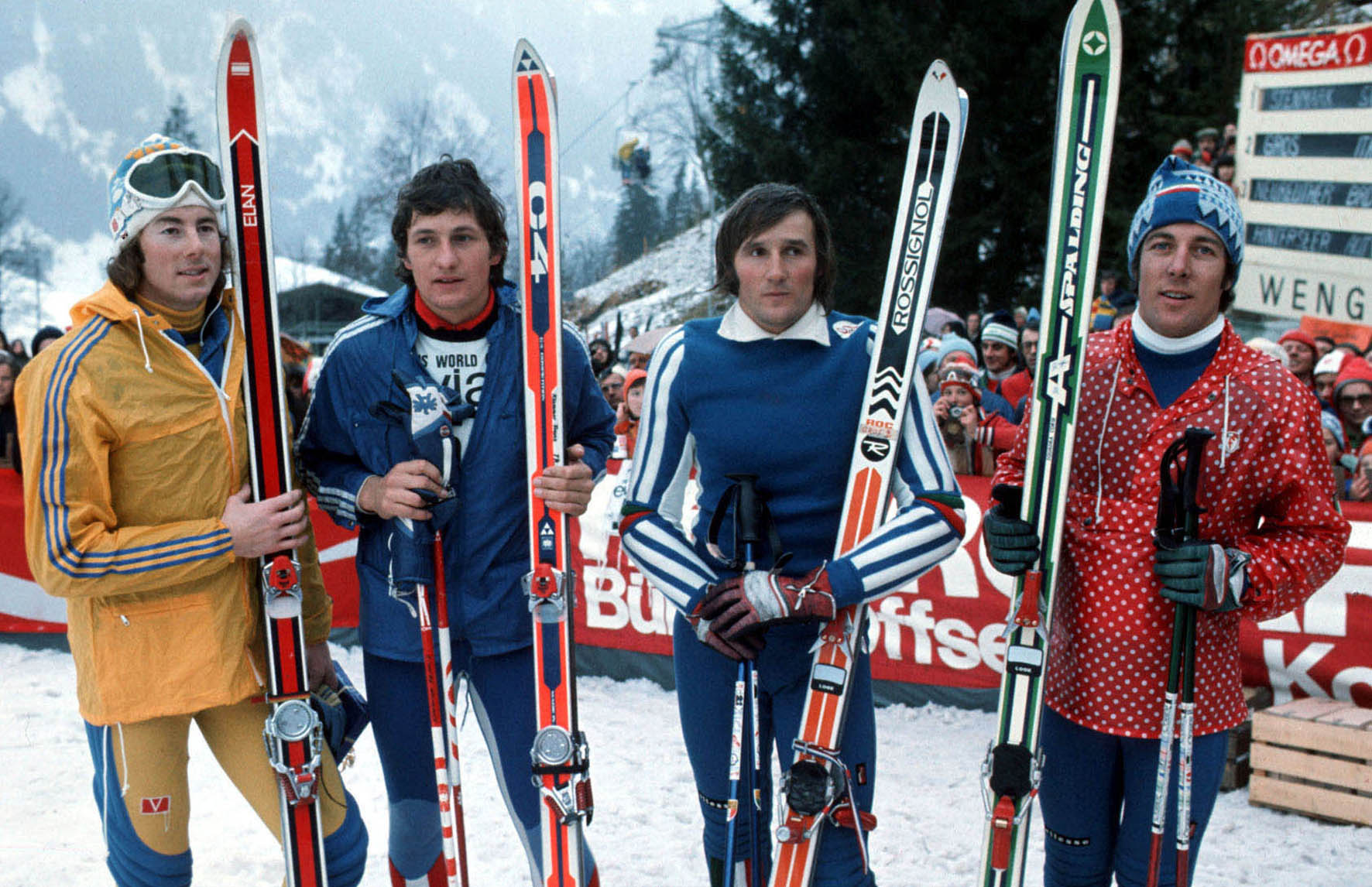 Da sinistra: Stenmark, Klammer, Gros e Thöni nel 1976 ©Pentaphoto