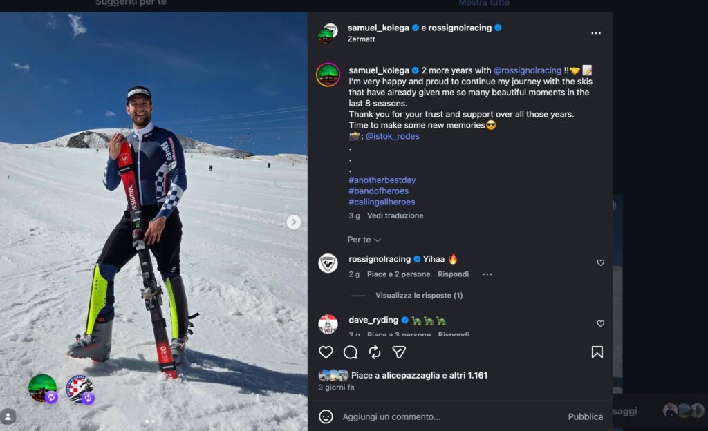 Samuel Kolega, due anni di rinnovo con Rossignol ©Instagram