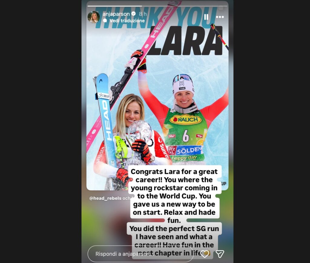 Anja Pärson omaggia così Lara Gut-Behrami ©Instagram