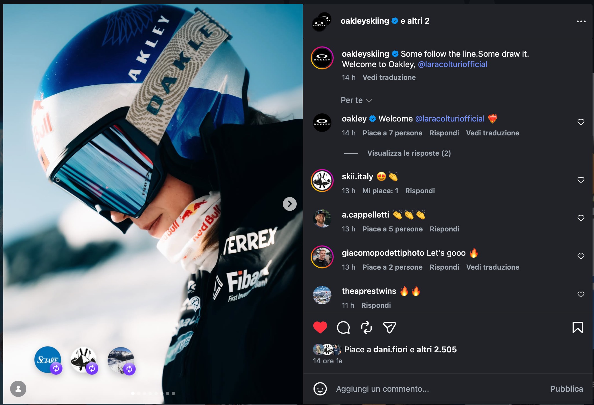 L'annuncio di Oakley ©Instagram