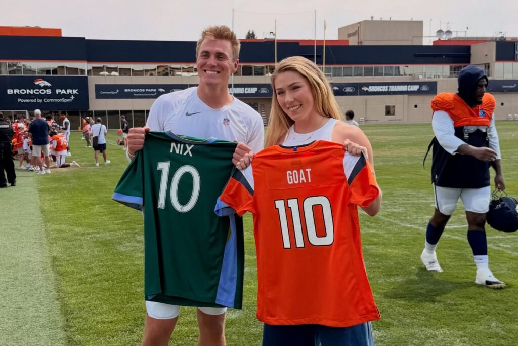 Bo Chapman Nix, quarterback dei Denver Broncos, e Mikaela Shiffrin, 3 ori olimpici nello sci alpino ©Instagram