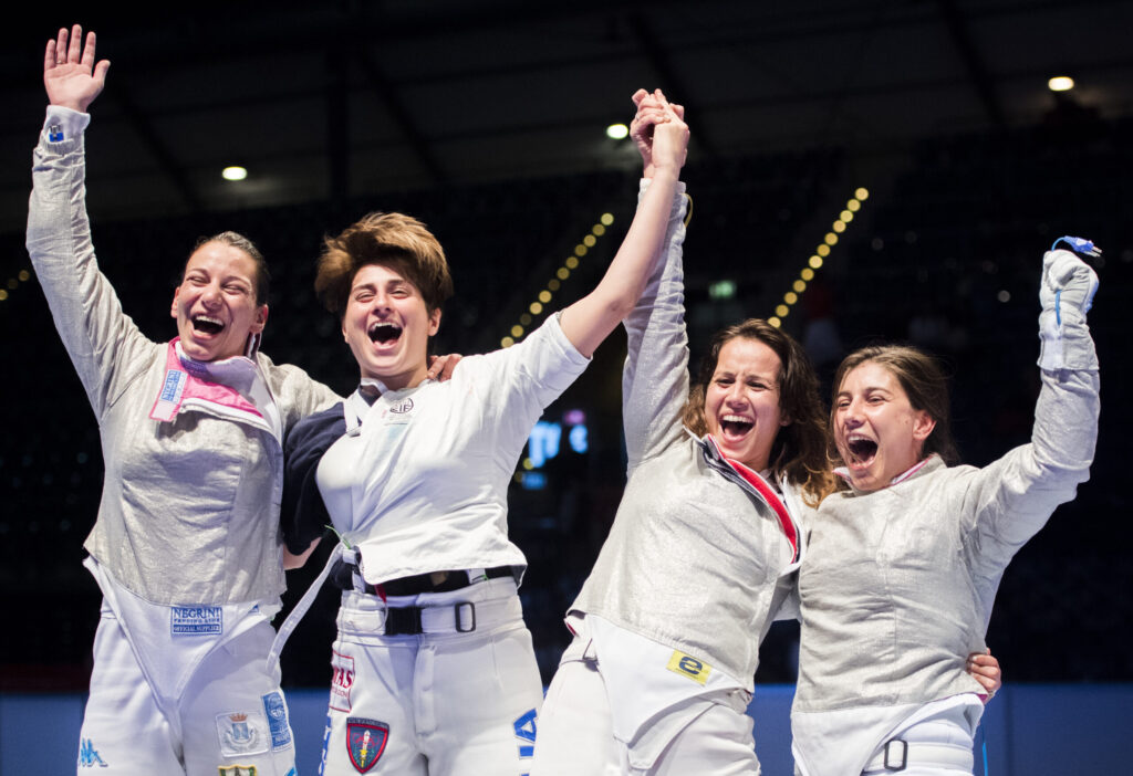 Sciabolatrici d'oro a Lipsia 2017: da sinistra, Gulotta, Criscio, Vecchi, Gregorio