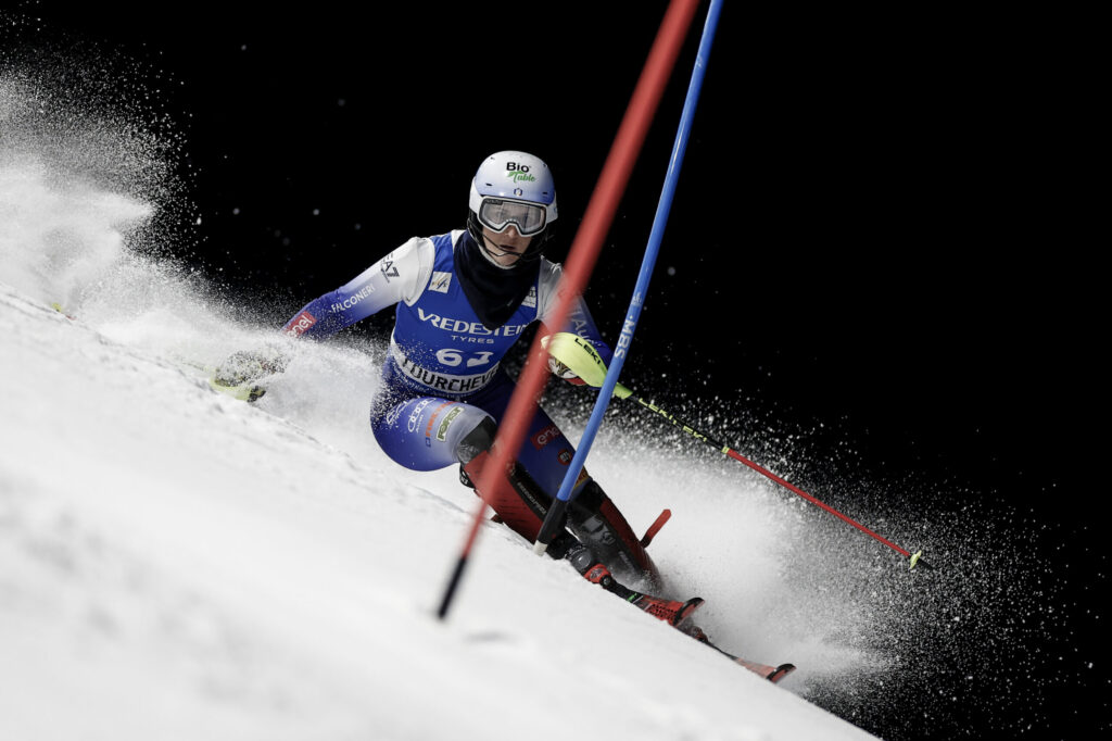 Courchevel, 30 gennaio 2025: esordio in Coppa del Mondo, in slalom. Fuori nella prima manche. Ma che bello! ©Pentaphoto 