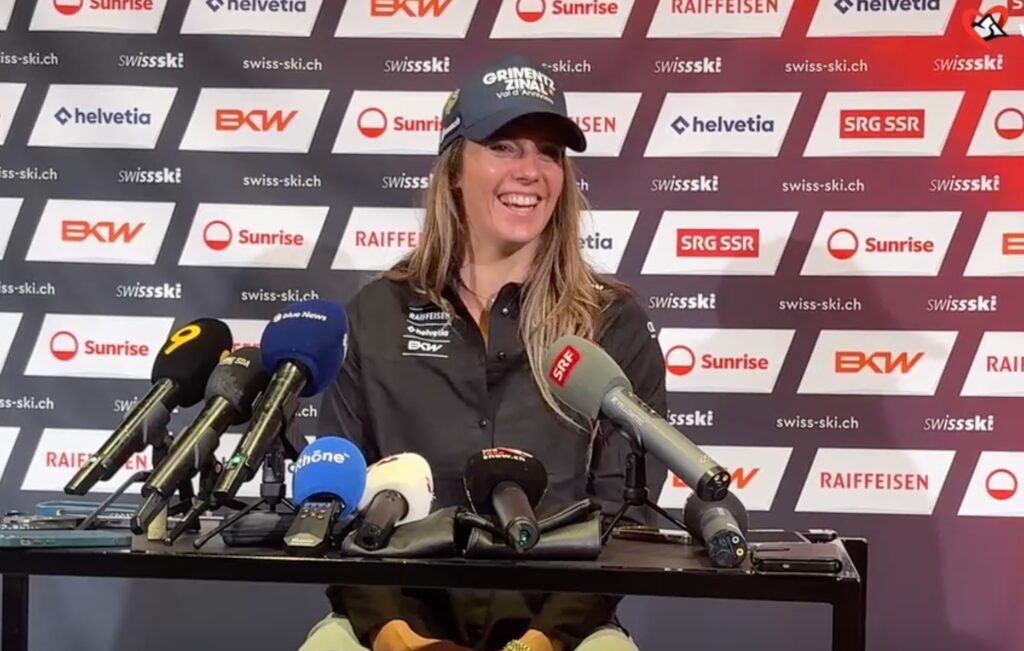 Camille Rast in conferenza stampa nel "Media Day" svizzero di  Dübendorf, nel Canton Zurigo 