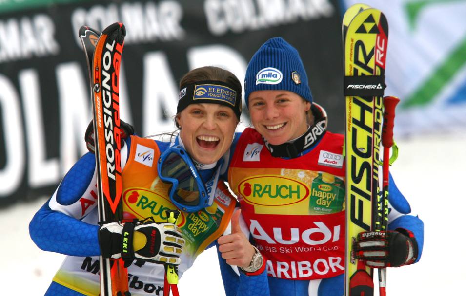 Le grandi amiche Manuela Mölgg e Denise Karbon nel 2008 