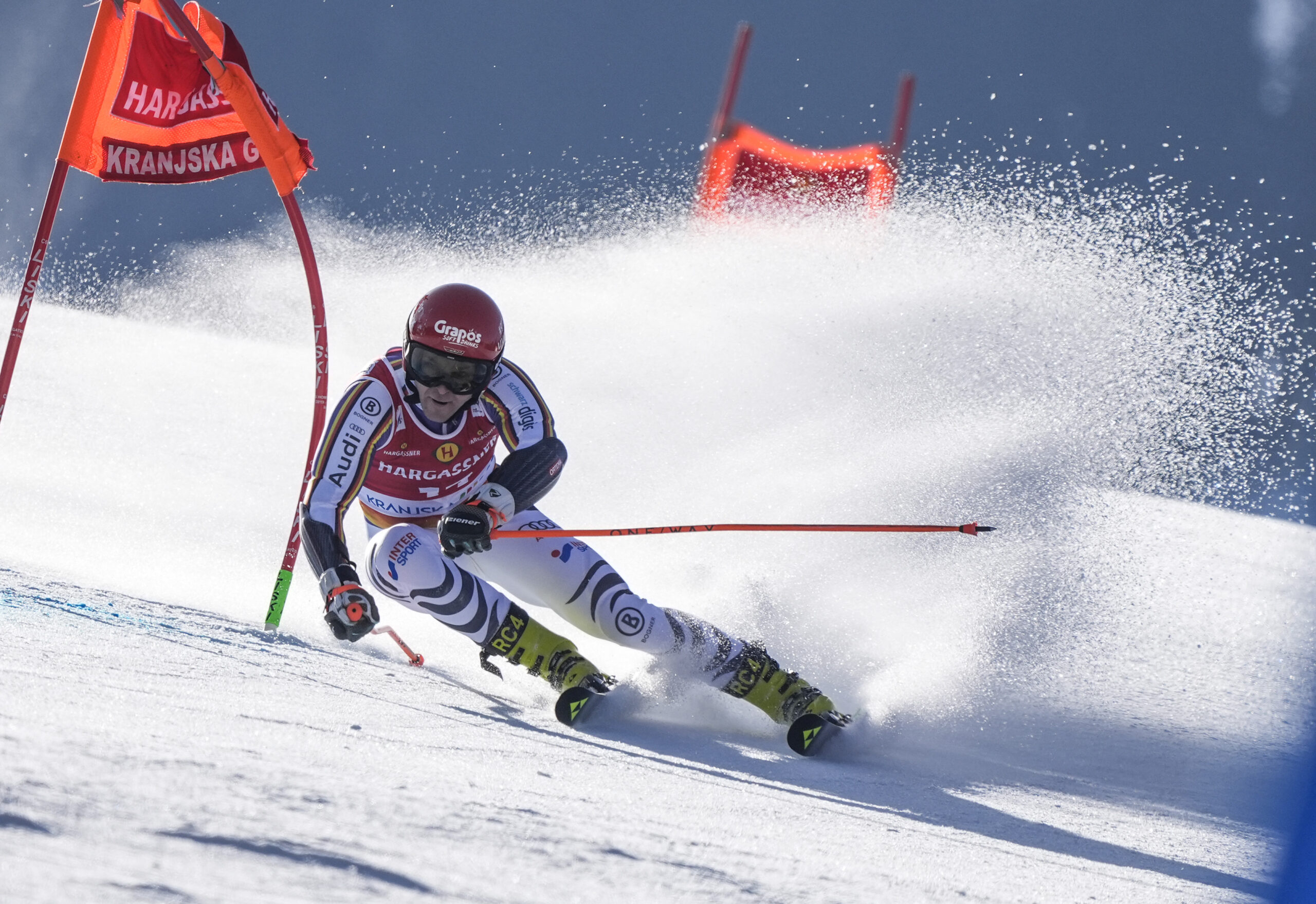 Fabian Gratz, in azione con i colori della Germania a Kranjska Gora nel gigante dello scorso anno. Photo: Gio Auletta/Pentaphoto