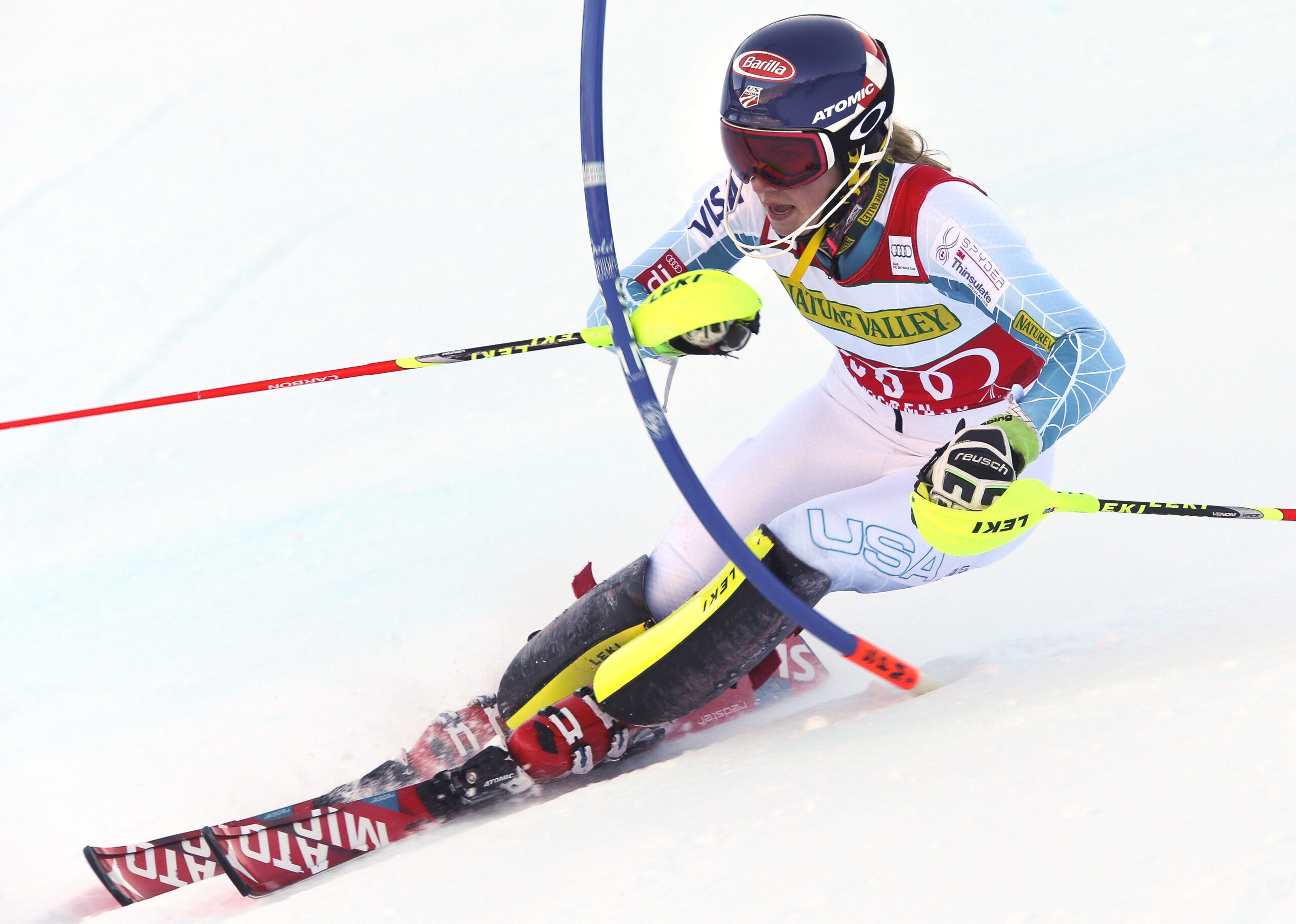 Mikaela Shiffrin a 20 anni in azione nello slalom del record ad Aspen, il 28 novembre 2015 ©GEPA